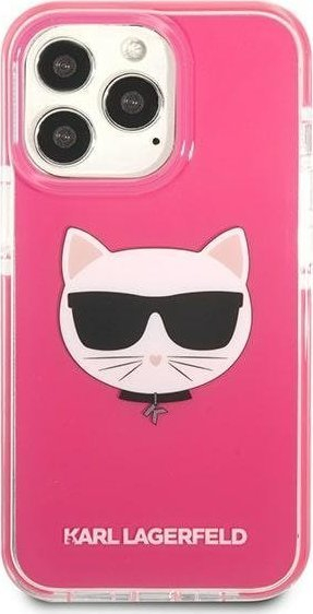 Kapak telefoni Karl Lagerfeld Choupette Head për iPhone 13 Pro / 13 6.1", kapak i fortë TPE, fuchsia