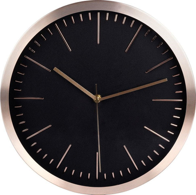 Orë muri Exclusive, 30cm, stil minimalist, e zezë me kornizë ari