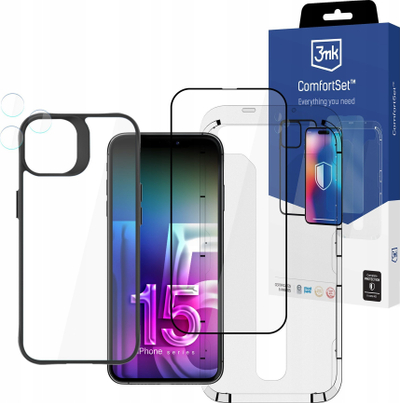 Set mbrojtës 3mk Comfort Set 4 in 1 për Apple iPhone 15 Pro, xham mbrojtës, mbulesë Satin Armor Case+, transparent