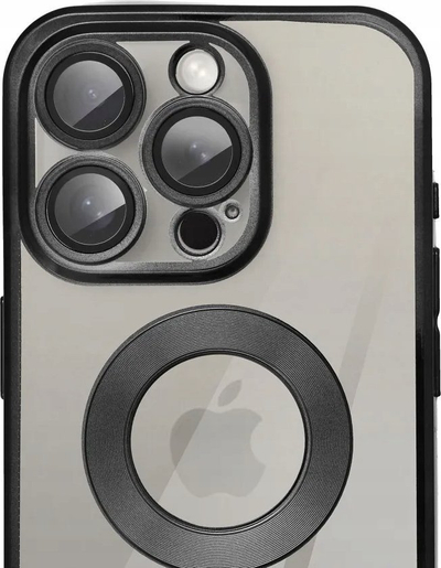 Kepëse telefoni OEM Glam për iPhone 16 Pro, transparente, me magnet, e zezë
