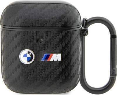 Mbulesë BMW për AirPods 1/2, karbon me dy logo metalike, e zezë