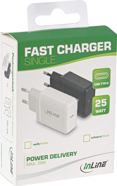 Karikues InLine USB PD, 25W, USB Type C, i bardhë