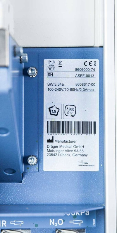 Aparat anestezie Dräger Fabius Tiro, monitor pacienti Infinity Delta, karrocë me sirtarë, gri e kaltër