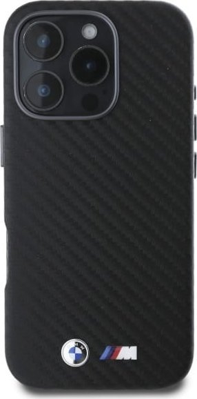 Këllëf telefoni BMW BMHCP16L23PUFWC për iPhone 16 Pro 6.3", metal karboni, i zi
