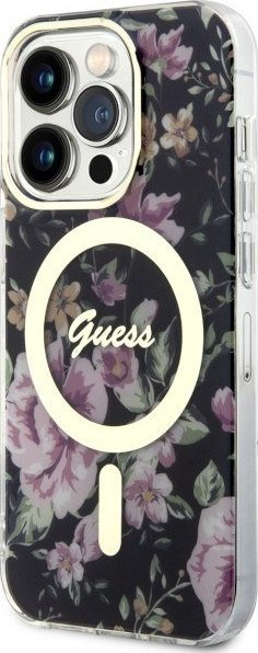 Mbulesë telefoni Guess GUHMP14LHCFWSK për iPhone 14 Pro, MagSafe, e zezë me lule