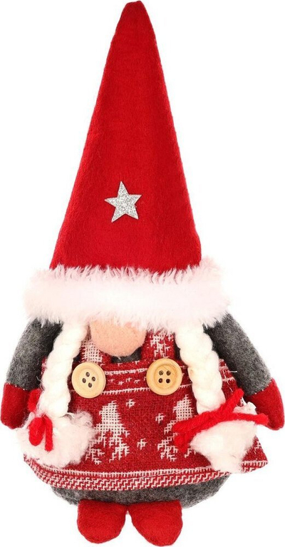Figurine dekorative Saska Christmas Gnome Girl, 20cm, pelush, shumëngjyrëshe