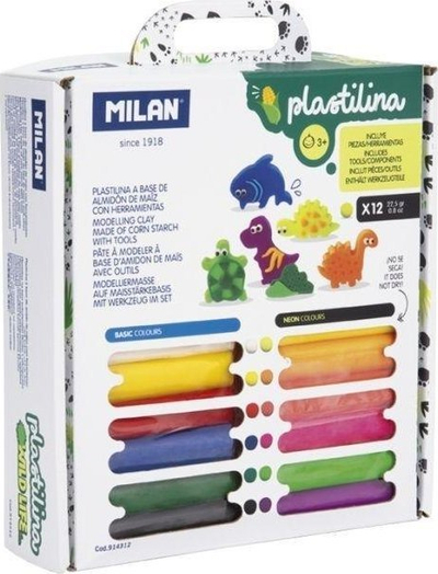 Set plasteline Milan Modeling Clay Wild Life, me aksesorë, 12 ngjyra