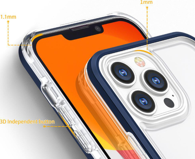 Kapak telefoni Hurtel Clear 3n1 për iPhone 13 Pro, xhel transparent, kornizë blu