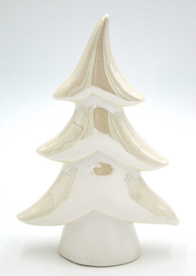 Figurë dekorative Krishtlindjesh Saska Garden, pemë porcelani 12.5 cm, ngjyrë perlë e bardhë