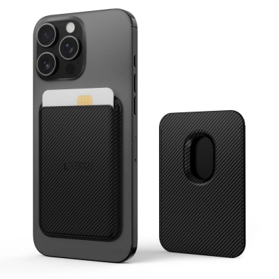 Portofol magnetik Tech-Protect MagWallet, MagSafe universal, deri nja 3 karta, karbon i zi
