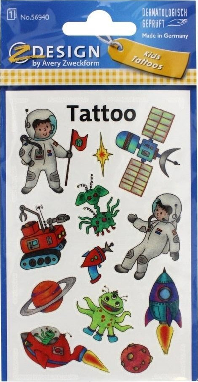 Tatuazhe për kalamaj Avery Zweckform Cosmos, me figura kozmike, që s’iken me ujë, shumëngjyrëshe