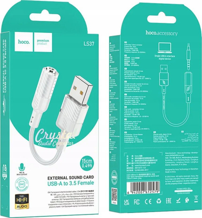 Adapter audio USB në 3.5mm Hoco Spirit LS37, 15cm, gri