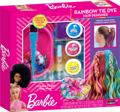 Set flokësh Barbie Rainbow Tie-Dye Hair Designer, kremra me ngjyra, xhel me shkëlqim, shumëngjyrësh