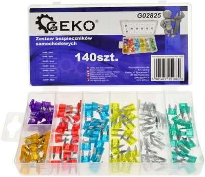 Set siguricash për makinë GEKO, 140 copë, 3A–30A, shumëngjyrëshe