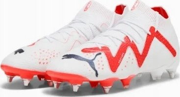 Këpucë futbolli Puma FUTURE ULTIMATE MxSG, për burra, me vida metalike, bardh e kuqe