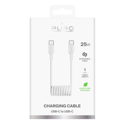 Кабел за полнење Puro USB-C во USB-C, 1 m, 25W, бел