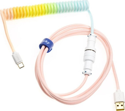 Kabllo spirale për tastierë Ducky V2 Cotton Candy, USB A në USB C, me lidhës aviacioni, shumëngjyrëshe