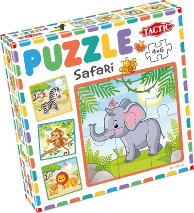 Puzzle për kalamaj Tactic Safari, 4 puzzle, 6 copa secila, shumëngjyrëshe