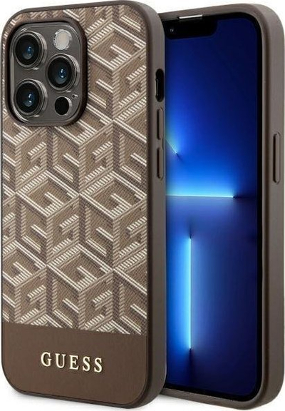 Kapak telefoni Guess GCube Stripes MagSafe, për iPhone 14 Pro, kafe