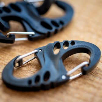 Set karabinash Mil Tec S Hook, 10 copë, material DuraFlex dhe metal, të zeza