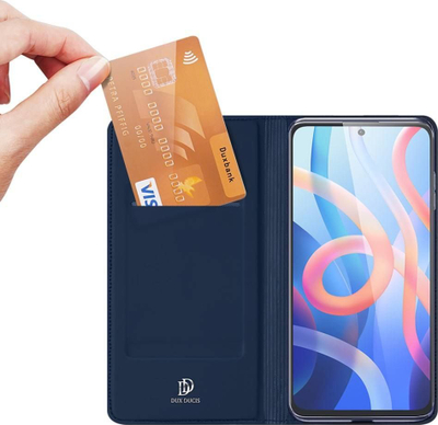 Mbulesë telefoni Dux Ducis Skin Pro për Poco M4 Pro 5G, me xhep kartash, boçe për stand, blu e errët