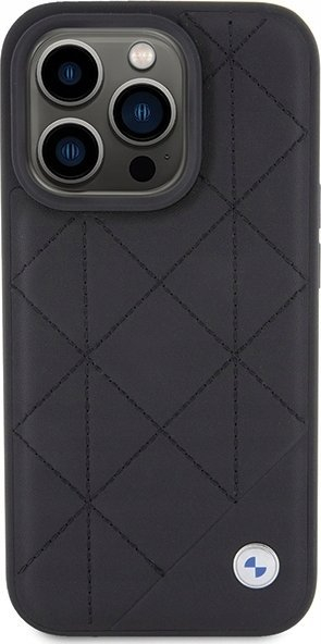 Futrollë BMW Leather Quilted për iPhone 15 Pro Max, lëkurë, e zezë