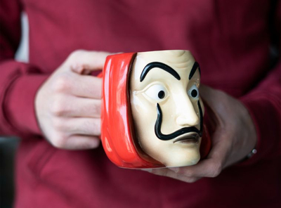 Filxhan 3D La Casa De Papel Mask, qeramike, dizajn maskë, kuqe bezhë