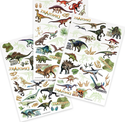 Set tatuazhesh të përkohshme DinosArt Temporary Tattoos, 100 copë, dinosaurë që ndriçojnë në errësirë, me ngjyra të forta
