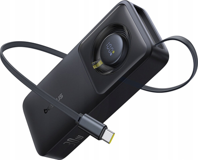Powerbank Baseus Free2Pull, 10000mAh, 30W, me kabllo USB-C të futur vetë brenda, i zi