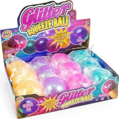 Top antistres Creative Glitter Ball, 7cm, me dritë, ngjyra MIX
