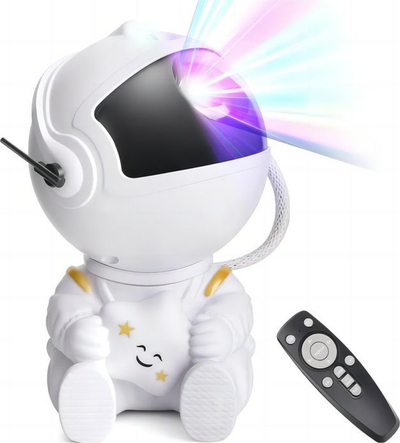 Projektor LED Astronaut me yje LEAN Toys, USB, me telekomandë, i bardhë