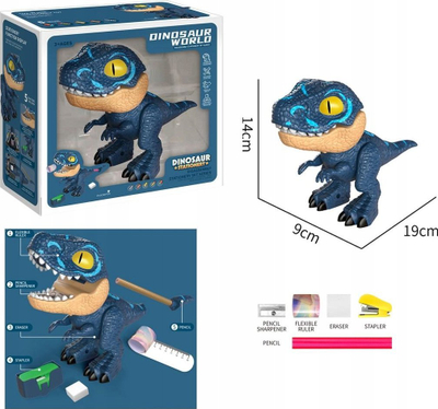Set shkollor Trifox Dinosaur, organizues me mprehës lapsash, aksesorë 5 pjesë, blu