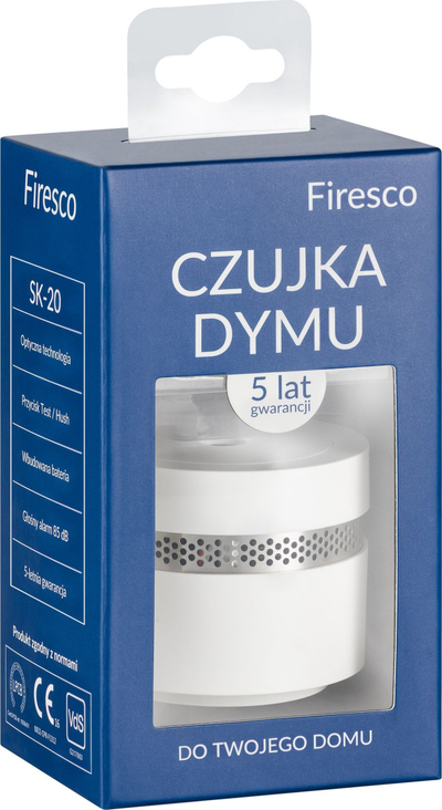 Оптички детектор за чад Firesco SK-20, литиумска батерија, звучен аларм, бел
