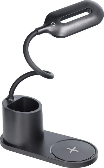 Llambë tavoline LED CFTD03 me karikim wireless 10W, krah fleksibël, ngjyrë e zezë