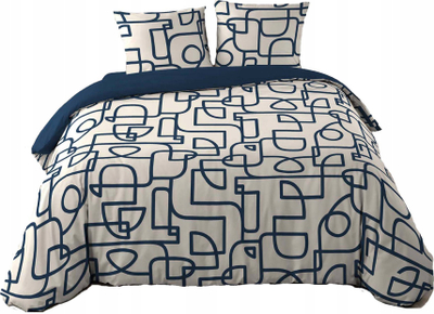 Set posteli Labyrinth, dopio 240x220 cm, pambuk 100%, blu marinë ecru