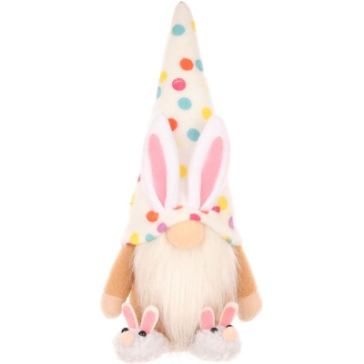 Figurinë dekoruese Pashke Saska Gnome Bunny, 25cm, pranverore, shumëngjyrëshe
