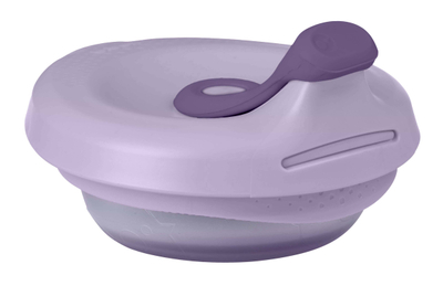 Enë ushqimi për foshnje b.box Fill + Feed Bowl, silikoni, me kapak kundër rrjedhjes, rozë peony