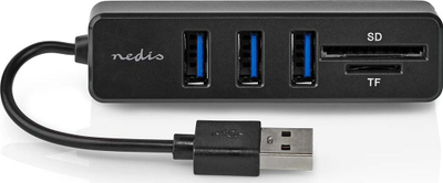 USB разводник Нedis 5 порти, USB 2.0, читач SD MicroSD, црн