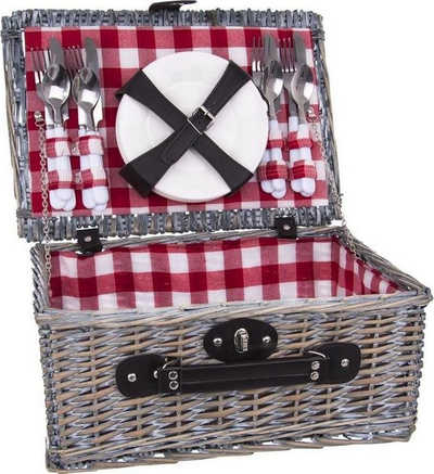 Shportë pikniku Wicker Basket Set, për 4 veta, me servis, gri