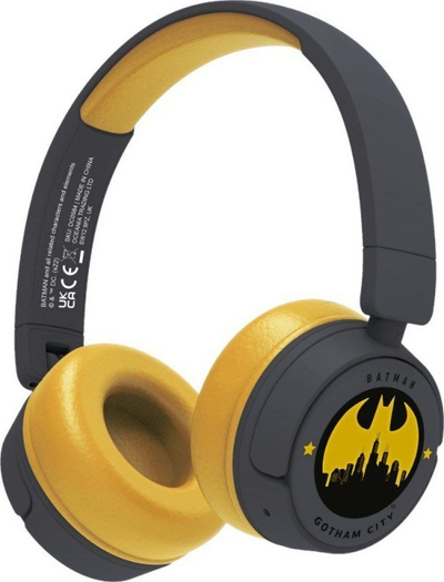 Kufje wireless për kalamoj OTL Technologies DC0984 Batman Gotham City, Bluetooth, me kufizim volumi, gri me të verdhë