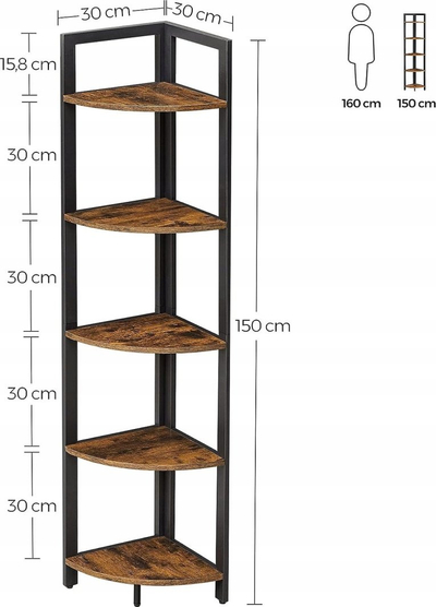 Raft këndor TAYLOR, 5 kate, 150x30 cm, kafe rustike