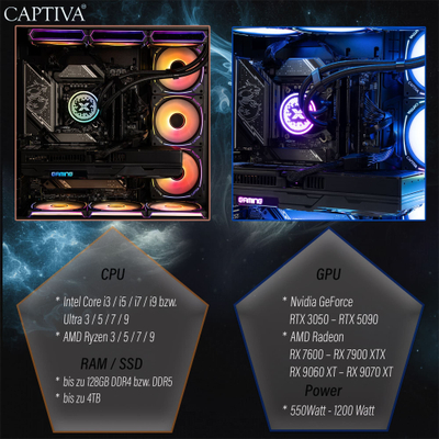 Гејминг компјутер Captiva Highend I89-020, Intel Core i9, RTX 5080 16GB, SSD 2TB, 64GB RAM