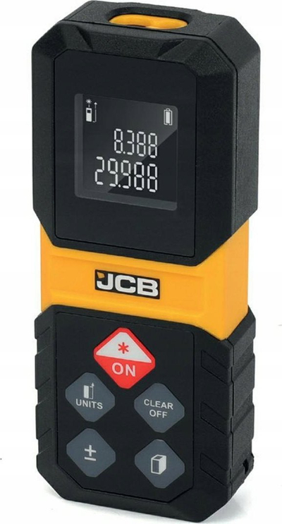 Metër lazer JCB për distancë, 30 m, matje sipërfaqeje dhe vëllimi, i zi
