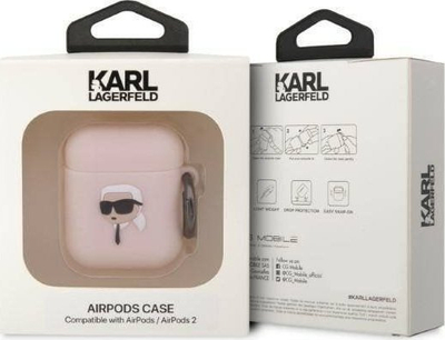 Mbulese për kufje Karl Lagerfeld KLA2RUNIKP, për Apple AirPods 1 2, silikon, rozë 3D