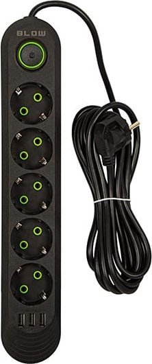 Paraloidhje rryme Blow PS-530, 5 priza, 3x USB, 3m, e zezë