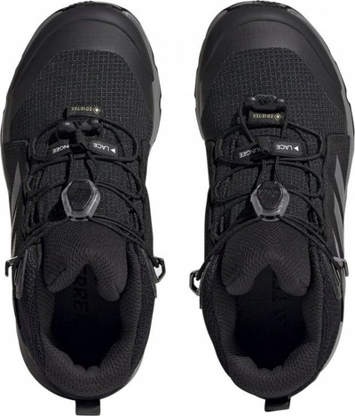 Këpucë trekking për kalamoj Adidas Terrex Mid GTX K Jr, membranë Gore Tex, taban Continental, të zeza