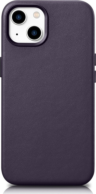 Mbulesë lëkure iCarer për iPhone 14, genuine leather, MagSafe, lejla e errët
