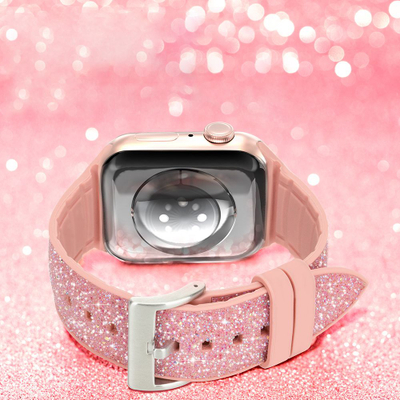 Rrip ore Kingxbar Crystal Fabric për Apple Watch 38/40mm, silikon, me shkëlqim, rozë