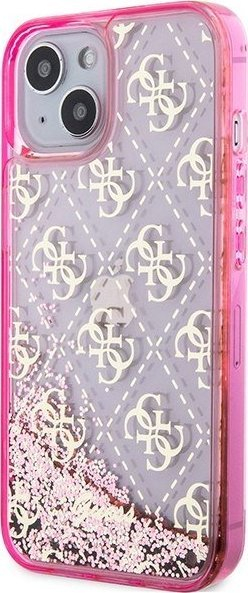 Mbulesë telefoni Guess Liquid Glitter 4G për iPhone 14 6.1", kapak i fortë transparent, rozë