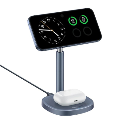 Karikues wireless Baseus Qi2 2 në 1 Stand, 15W, magnetik, me ventilator ftohës, gri